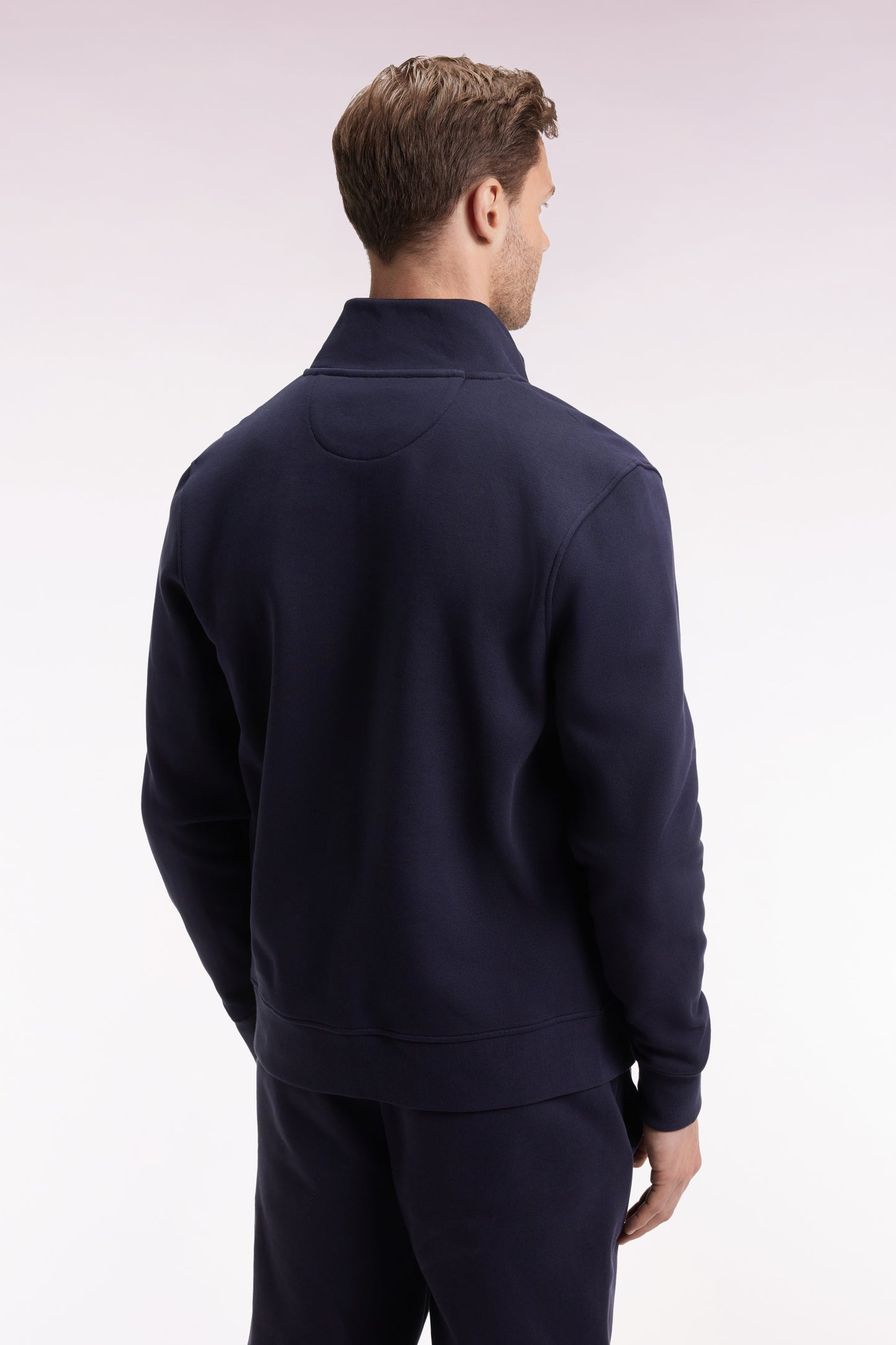Sweatshirt zippé en coton marine coupe droite