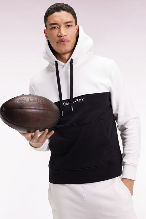 Sweatshirt à capuche bicolore blanc coupe droite - Image 3