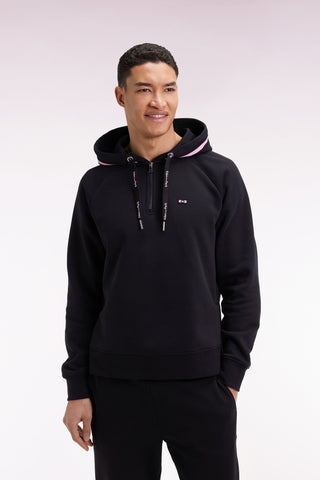 Black cotton-blend fleece hooded sweatshirt Relaxed cut