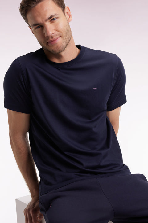 T-shirt à manches courtes broderie dos en coton Pima marine - Image 3