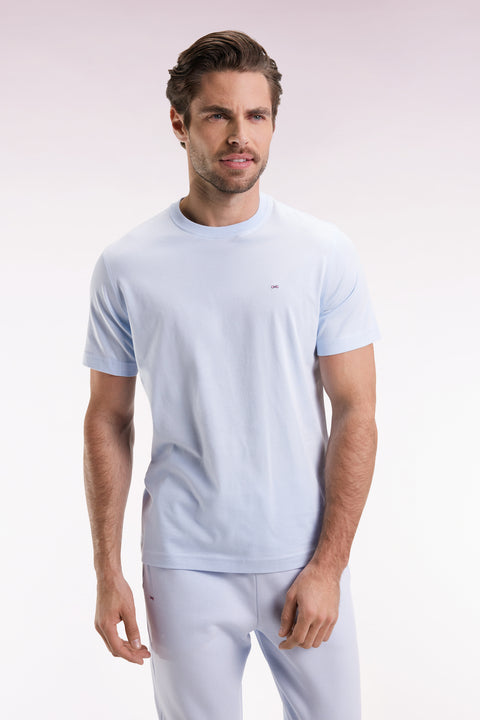 T-shirt à manches courtes broderie dos en coton Pima ciel - Image 1