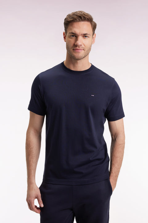 T-shirt à manches courtes broderie dos en coton Pima marine - Image 1