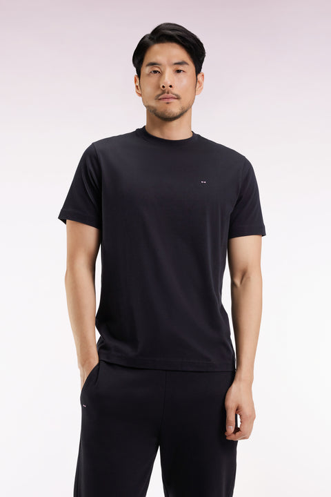 T-shirt à manches courtes broderie dos en coton Pima noir - Image 1
