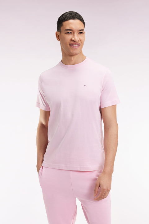 T-shirt à manches courtes broderie dos en coton Pima rose - Image 1