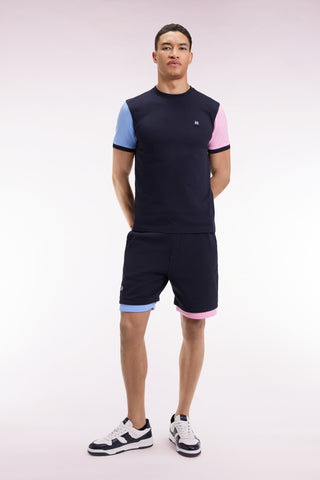 Contrast short-sleeved navy cotton T-shirt