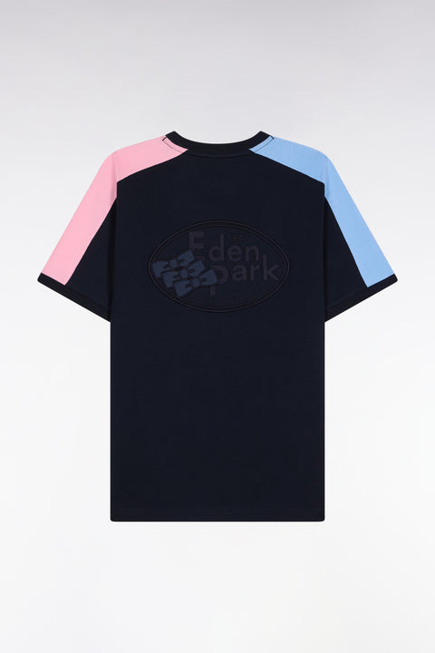 T-shirt à manches courtes en coton marine découpes colorées - Image 2