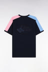 T-shirt à manches courtes en coton marine découpes colorées