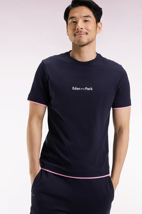 T-shirt à manches courtes broderie Eden Park en coton marine - Image 3