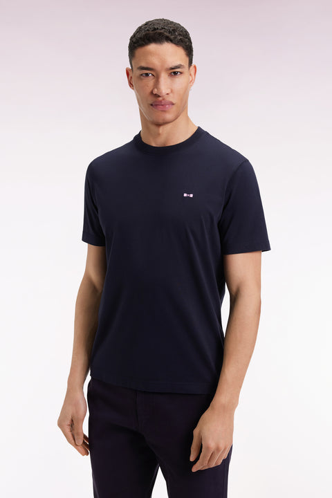 T-shirt à manches courtes dos brodé en coton marine - Image 1