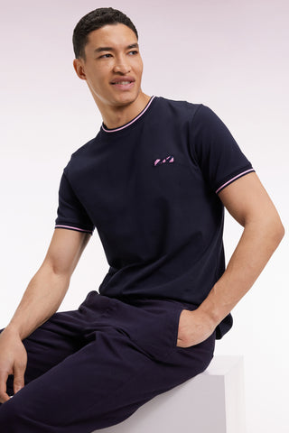 Short-sleeved navy cotton T-shirt