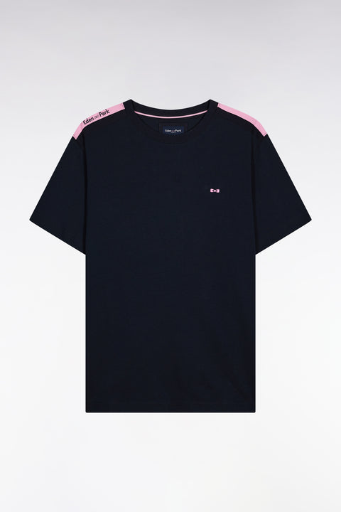 T-shirt à manches courtes en coton marine bande épaules - Image 2