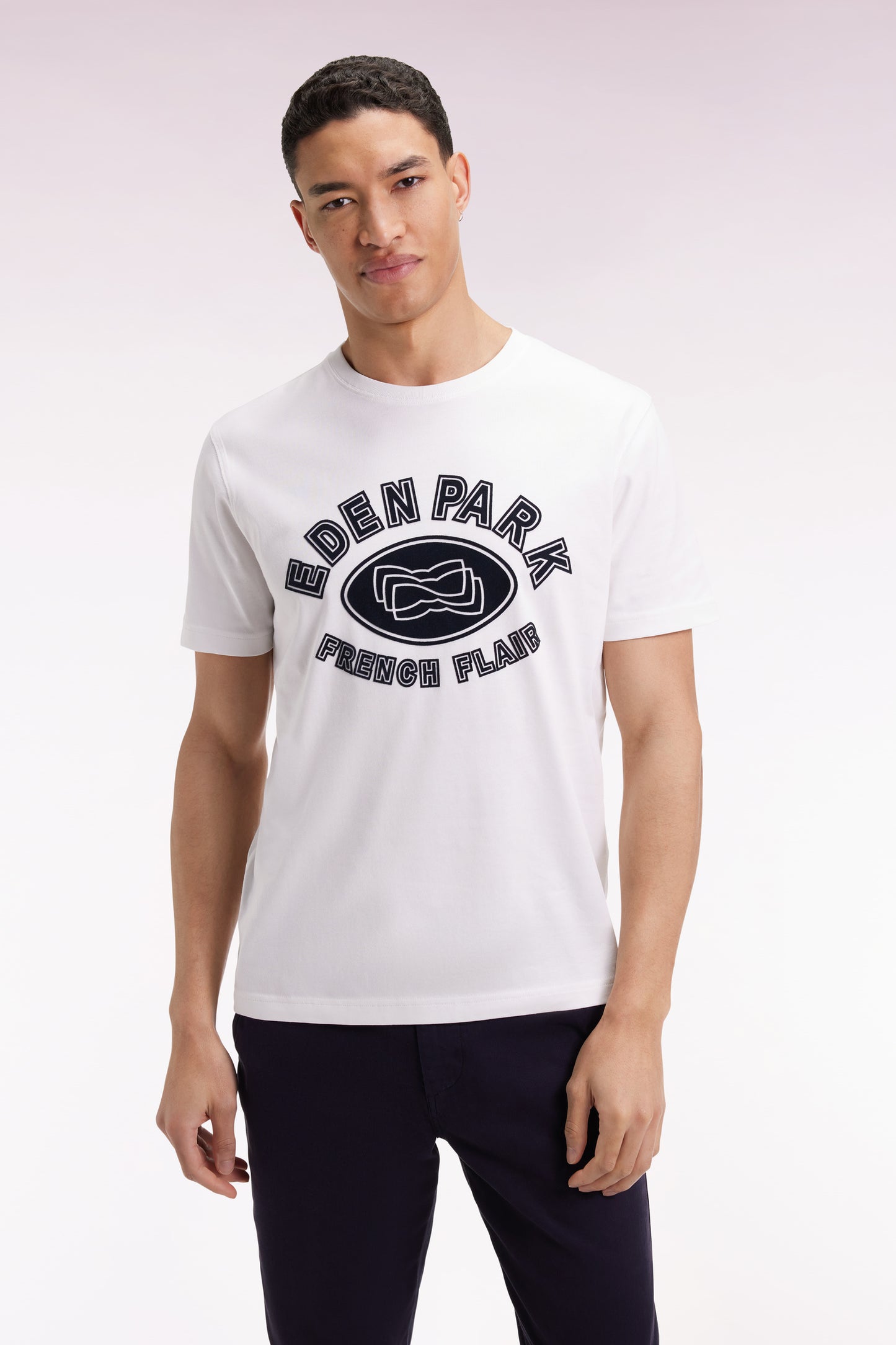 T-shirt à manches courtes en coton blanc impression effet velours