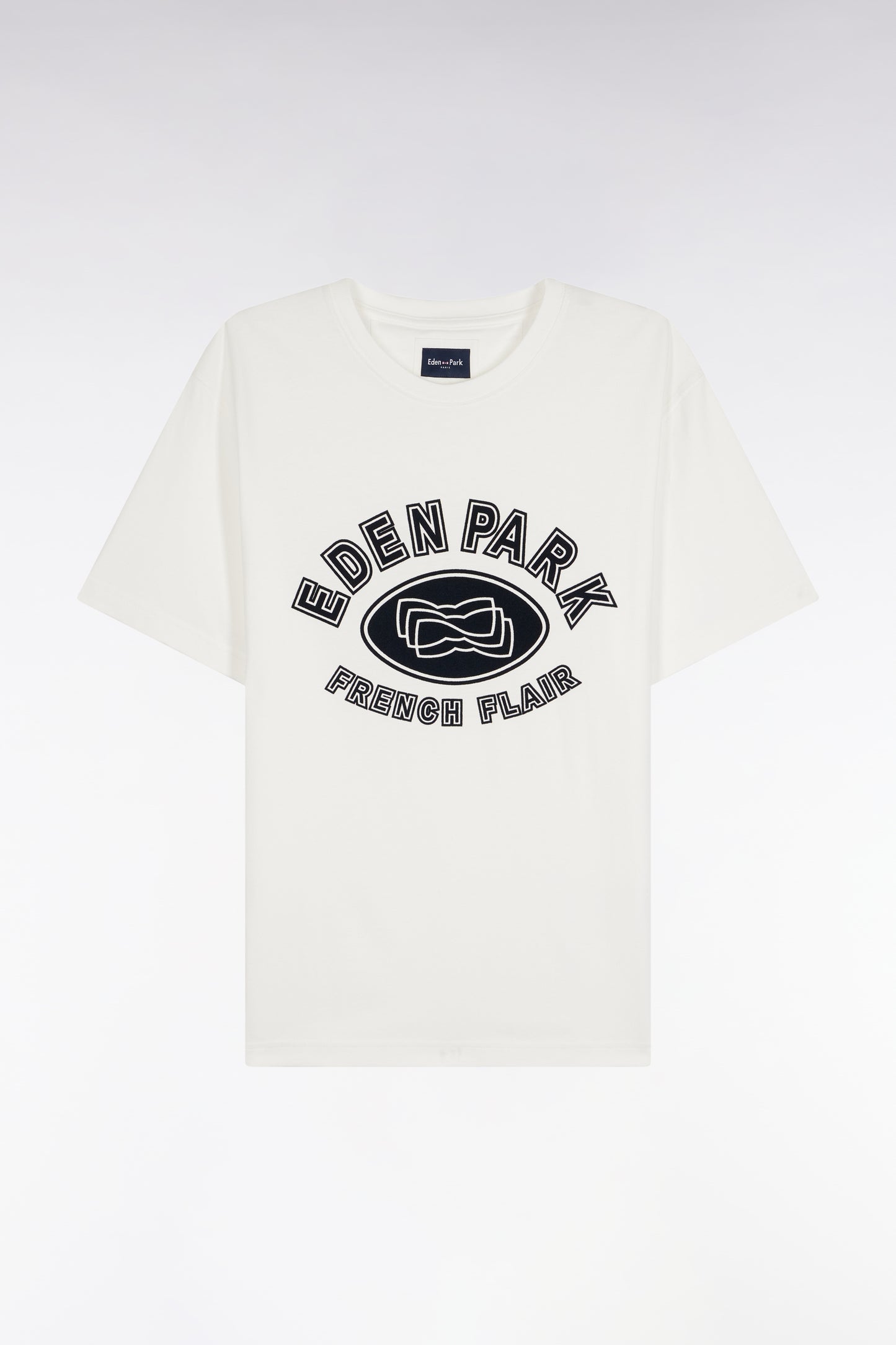 T-shirt à manches courtes en coton blanc impression effet velours