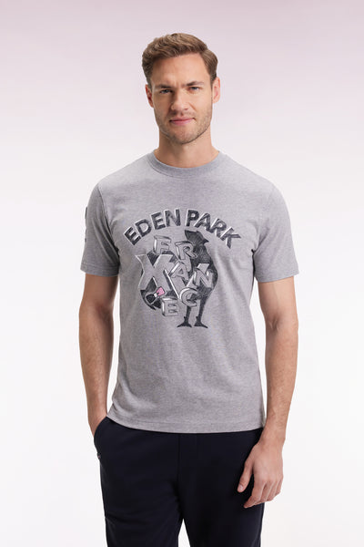 Grey short-sleeved t-shirt with XV de France rooster silk-screen print