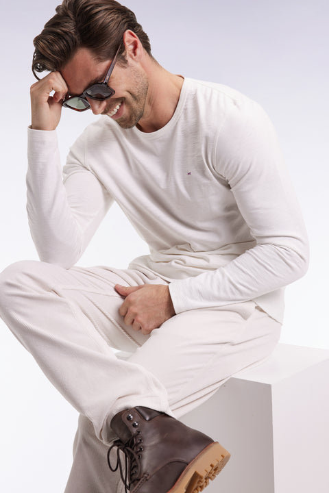 Long-sleeved T-shirt in ecru slub cotton - Image 3
