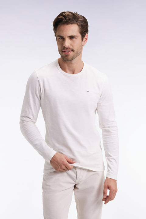 Long-sleeved T-shirt in ecru slub cotton - Image 1
