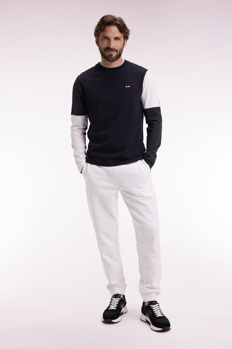 T-shirt à manches longues en coton noir colorblock blanc et gris - Image 3
