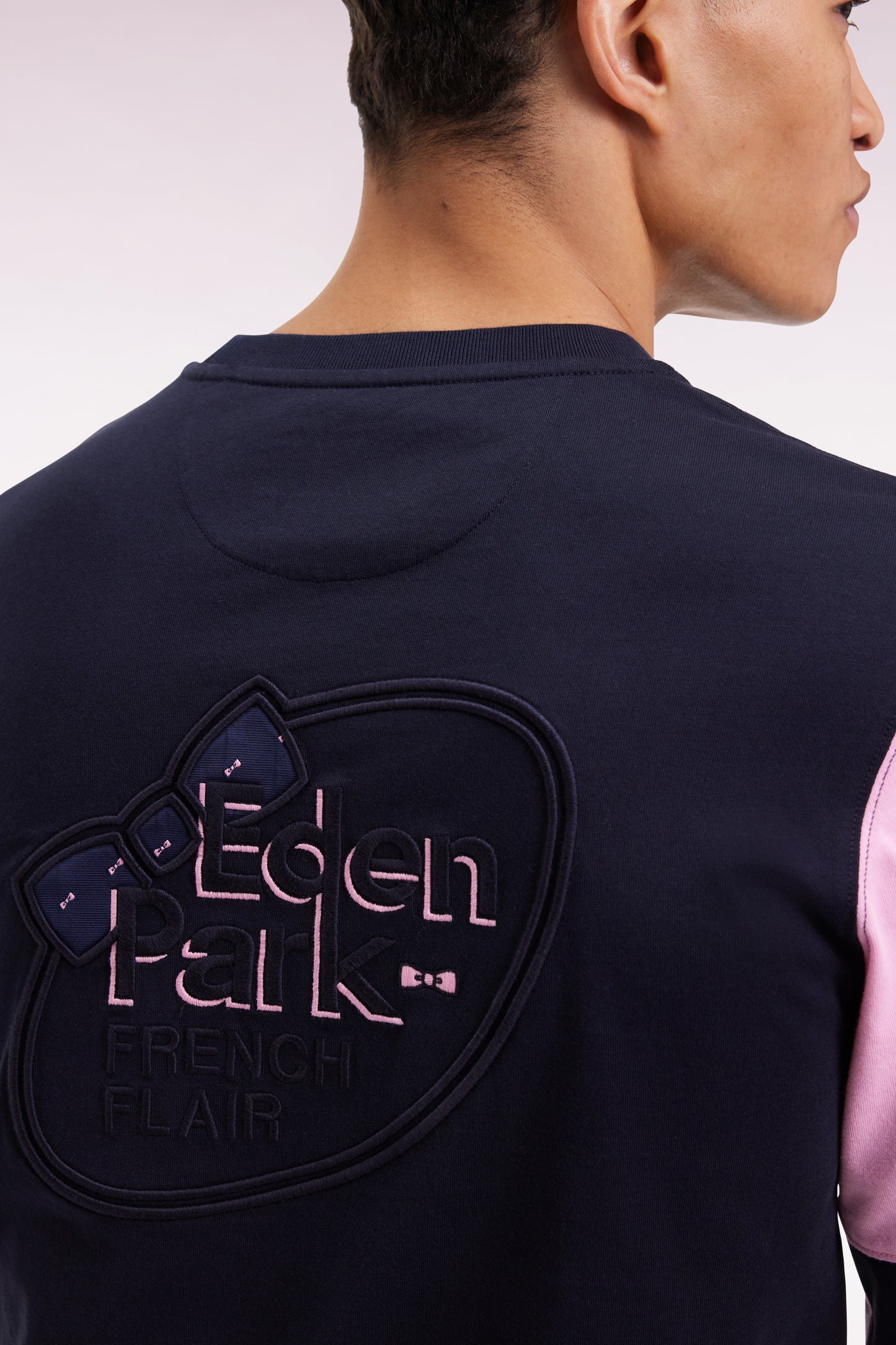 T-shirt à manches longues en coton marine colorblock rose