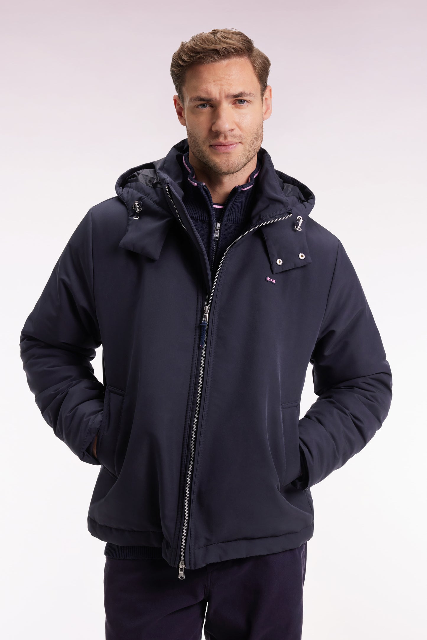 Navy windproof jacket with hood