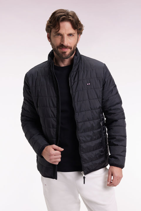 Black quilted nylon down jacket with stand-up collar - Image 1
