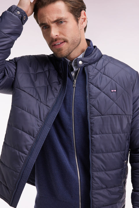 Beige quilted nylon jacket with biker collar - Image 3