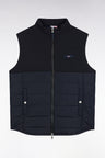 Navy two-material sleeveless down jacket