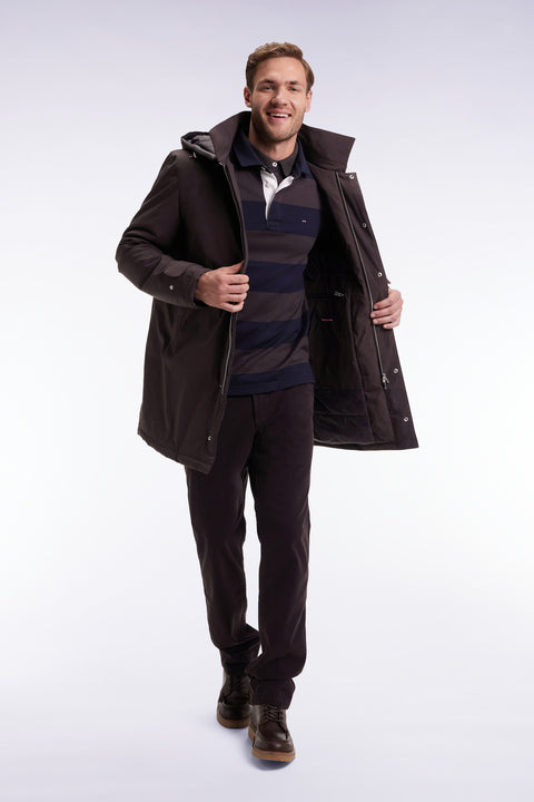 Long brown nylon raincoat with removable hood - Image 3