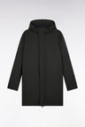 Long khaki nylon parka with integrated hood