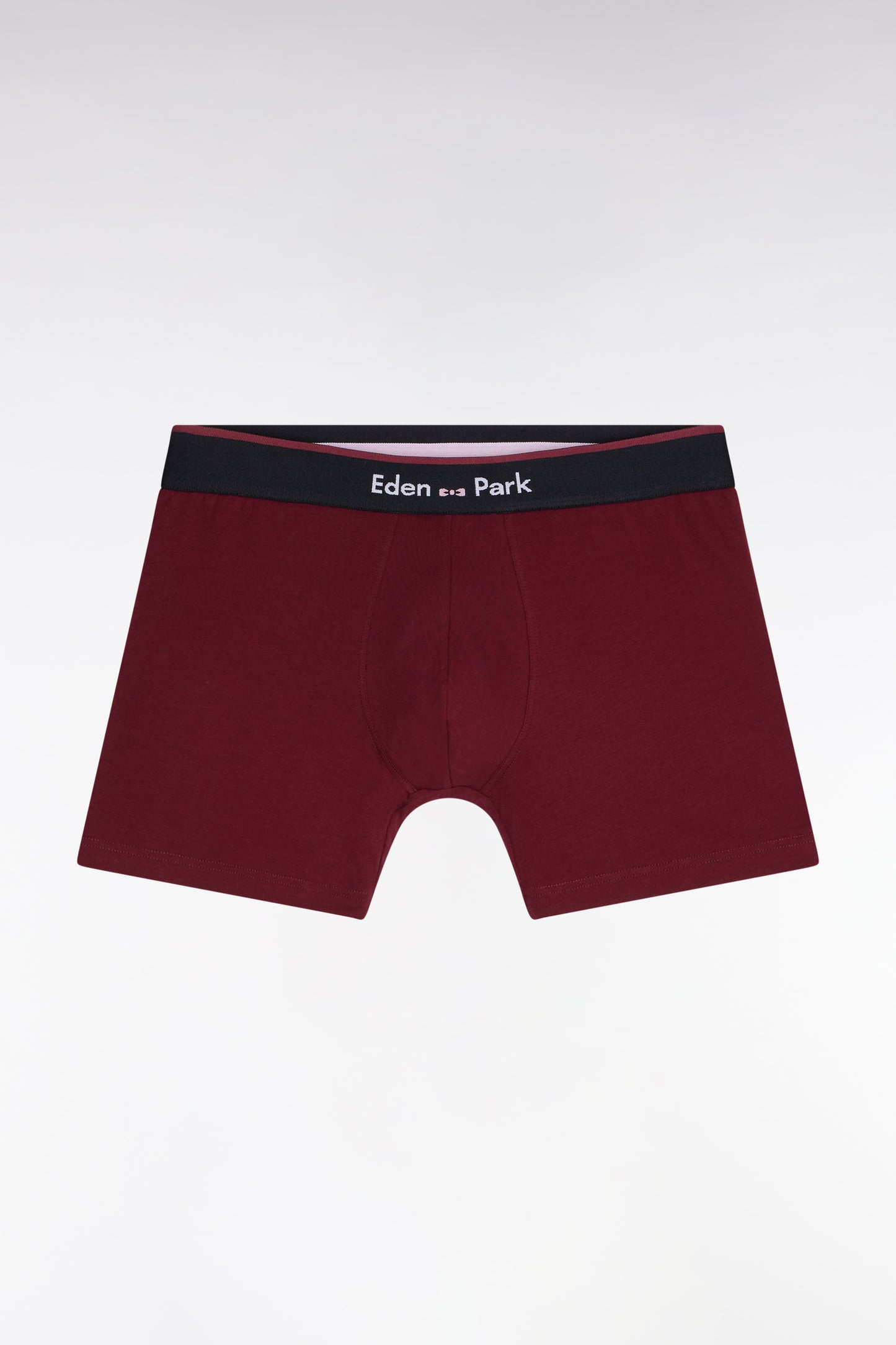 Boxer shorts in burgundy cotton jersey with contrasting stripes
