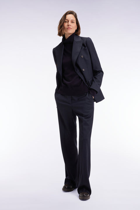 Slim-fit navy striped flannel double-breasted blazer jacket - Image 1