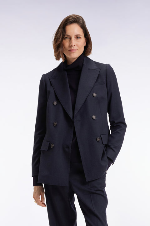 Slim-fit navy striped flannel double-breasted blazer jacket - Image 3