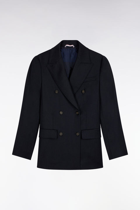 Slim-fit navy striped flannel double-breasted blazer jacket - Image 2