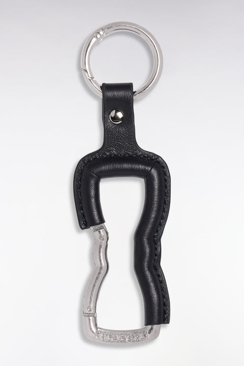 Porte-clés mousqueton nœud papillon en métal argenté et cuir marine - Image 1