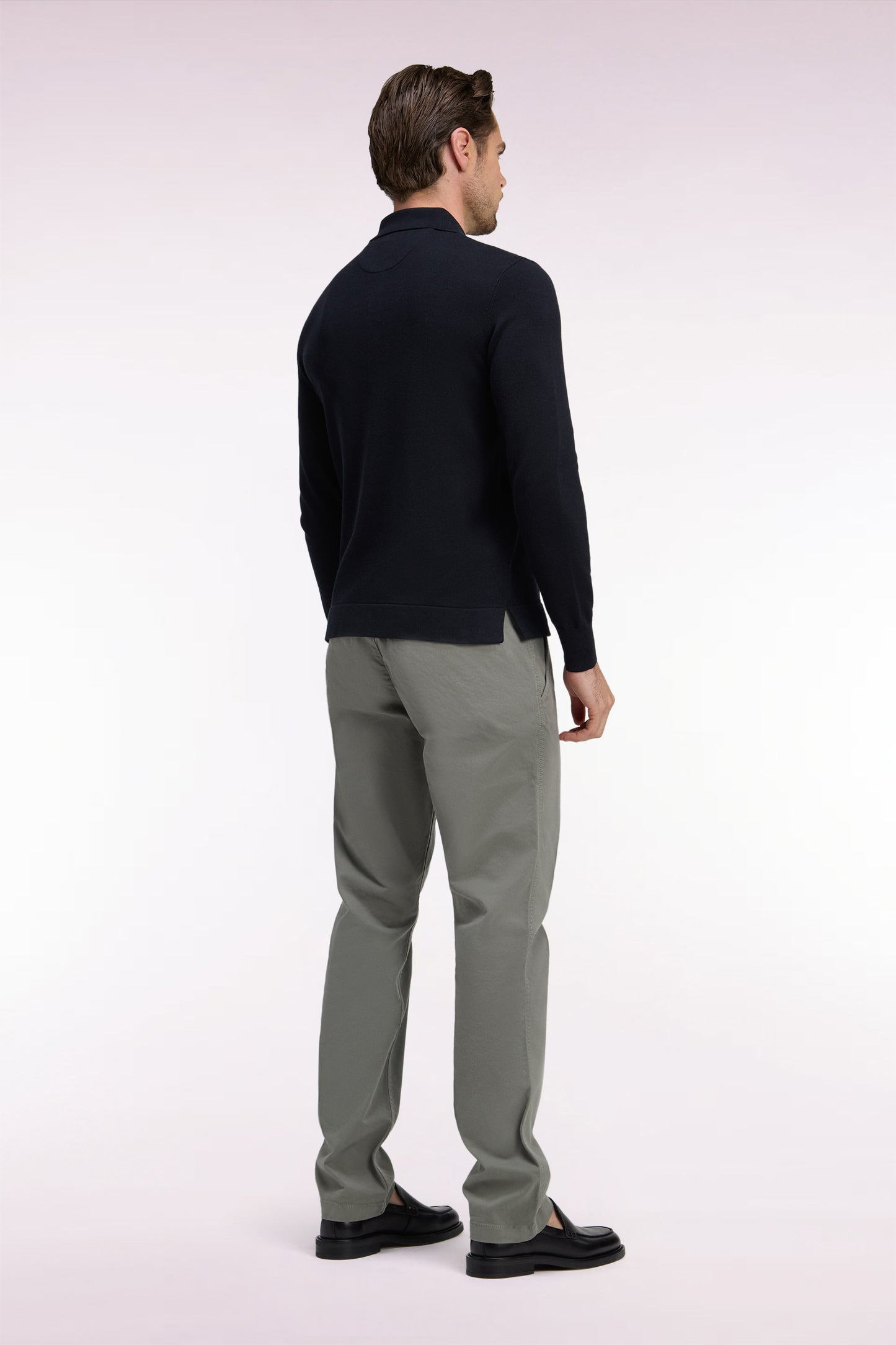 Pantalon chino sans plis en gabardine de coton stretch kaki clair