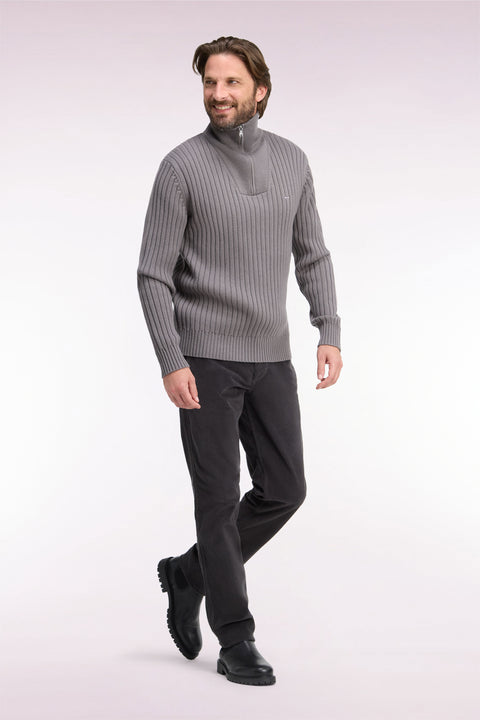 Pantalon chino sans plis en velours côtelé kaki coupe regular - Image 1