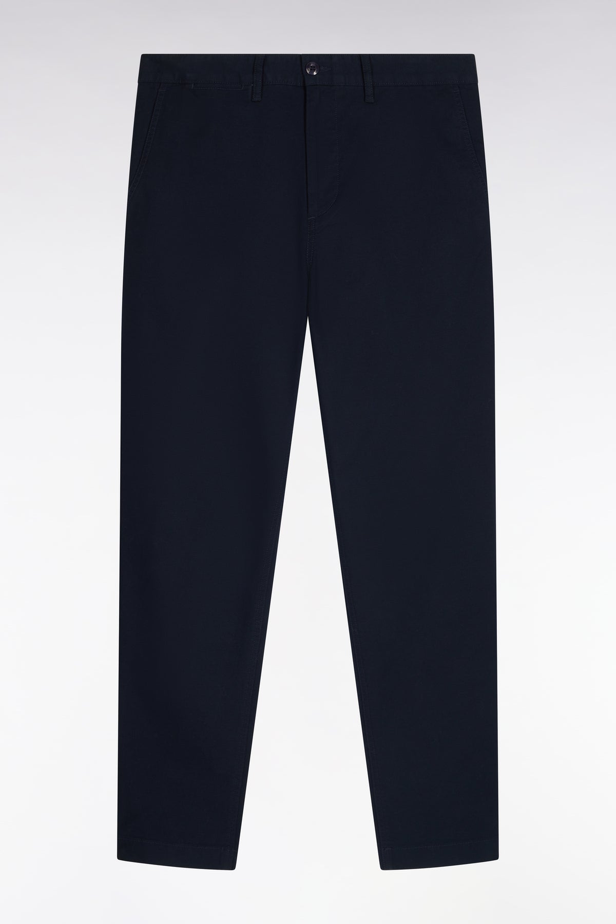 Pantalon chino sans plis en piqué de coton stretch marine coupe regular