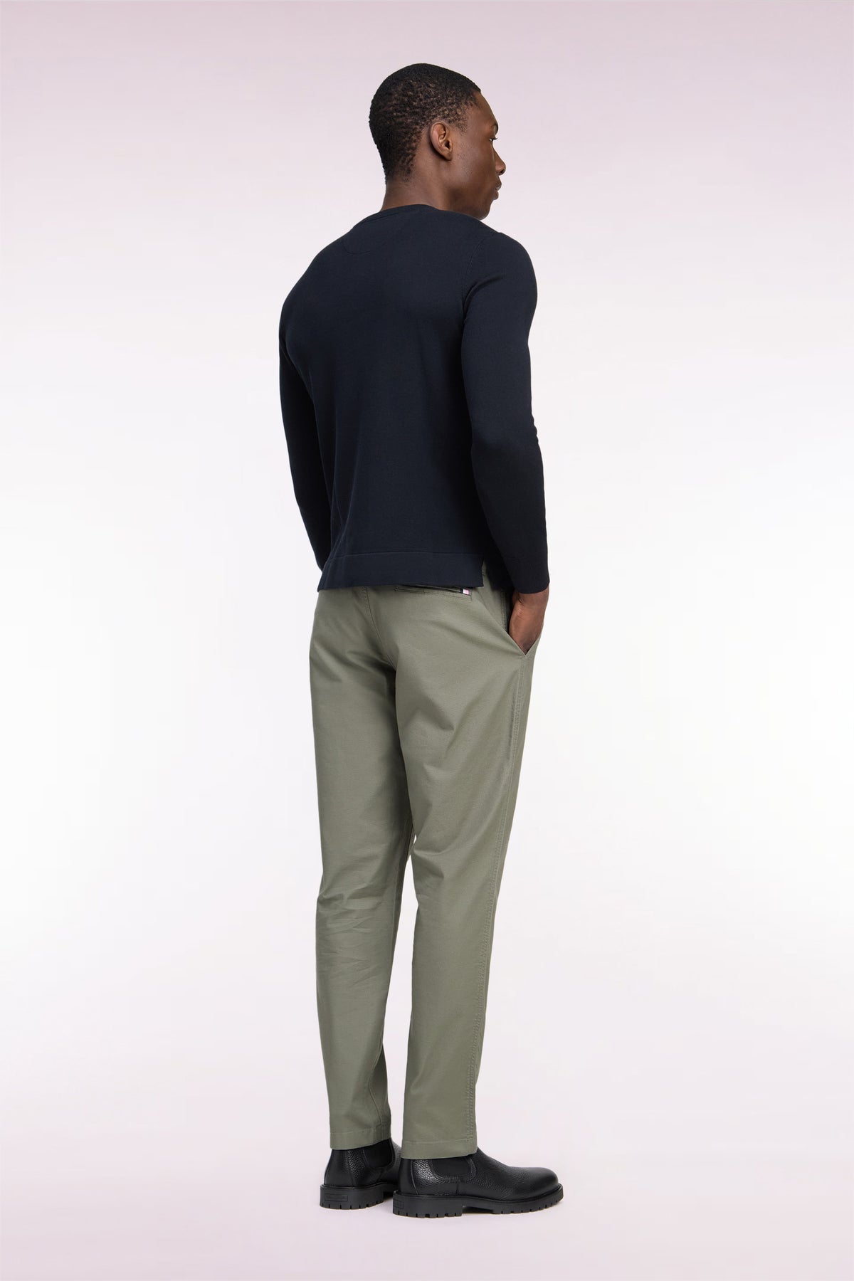 Regular fit light khaki stretch cotton piqué wrinkle-free chino pants