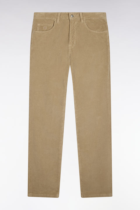 Pantalon 5 poches en velours côtelé beige coupe regular - Image 2
