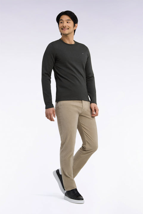 Pantalon 5 poches en velours côtelé beige coupe regular - Image 1