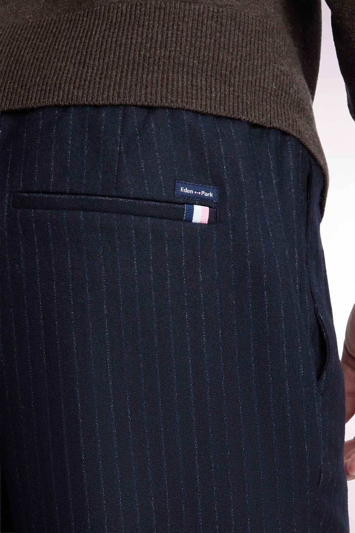 Navy striped flannel-style elasticated waist pants