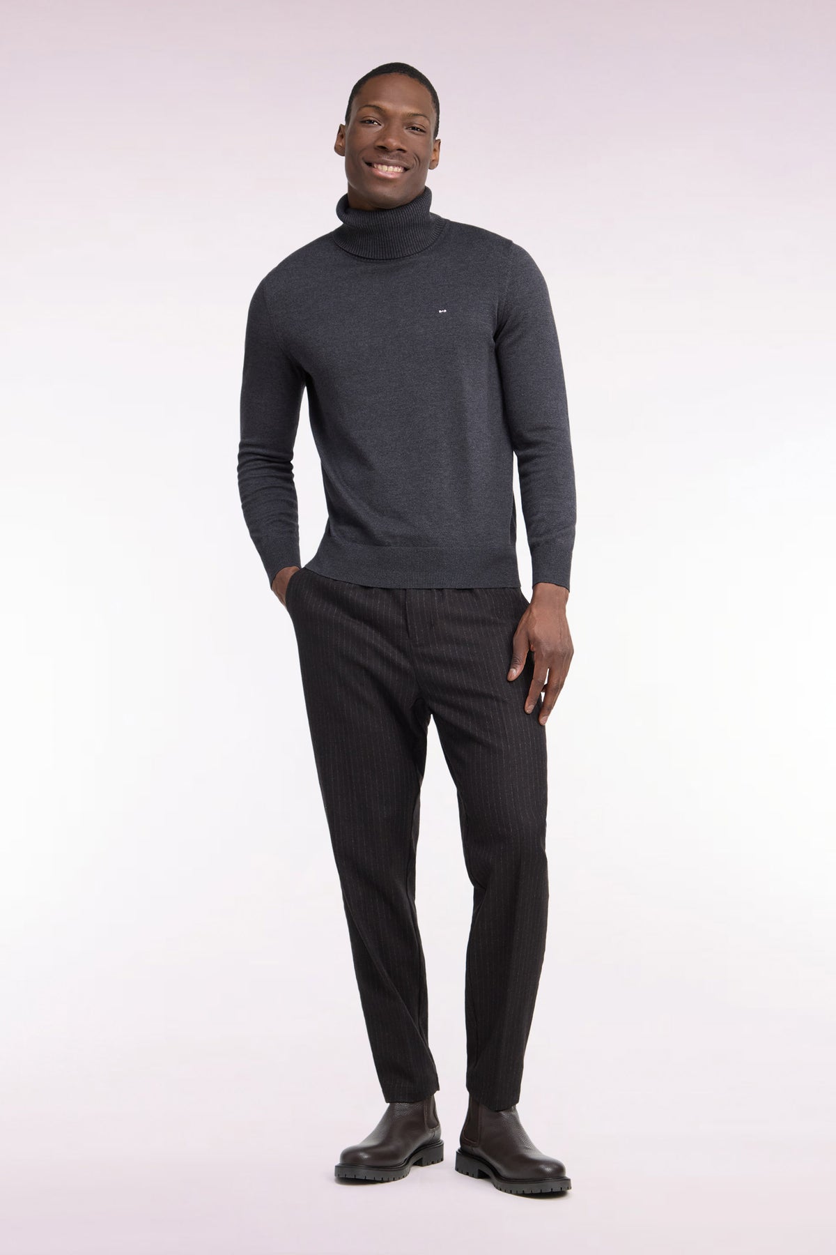 Brown striped flannel-style elasticated waist pants