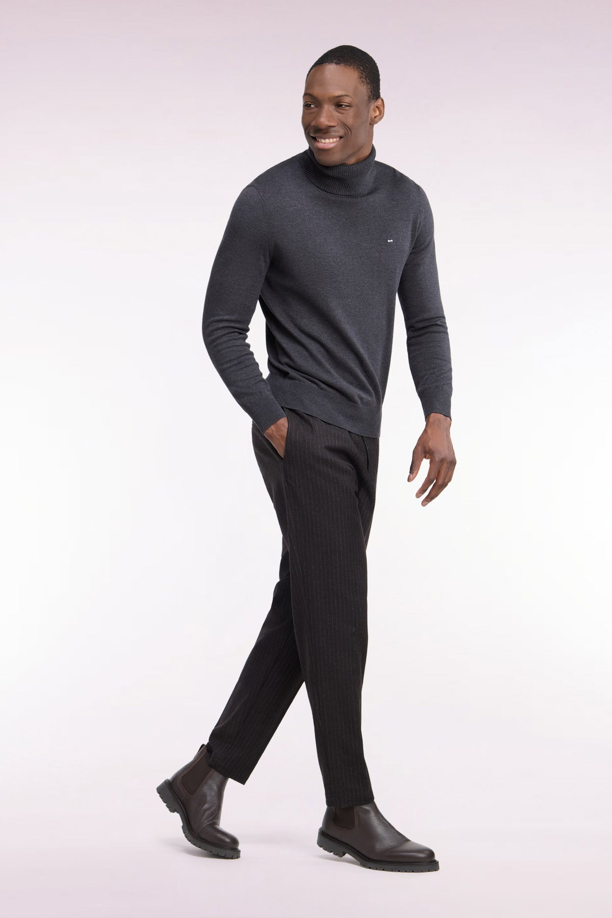 Brown striped flannel-style elasticated waist pants