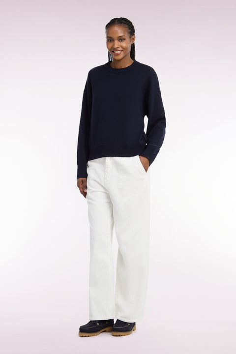 Pantalon en velours côtelé écru coupe droite - Image 1