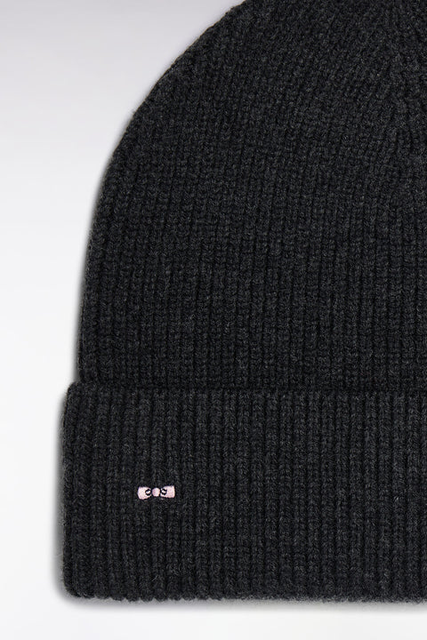 Bonnet côtelé en laine et coton gris foncé - Image 2