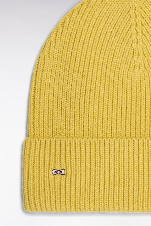 Bonnet côtelé en laine et coton jaune - Image 2