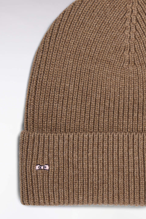 Bonnet côtelé en laine et coton marron - Image 2
