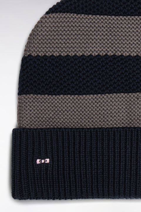 Bonnet en coton rayé gris et marine - Image 2