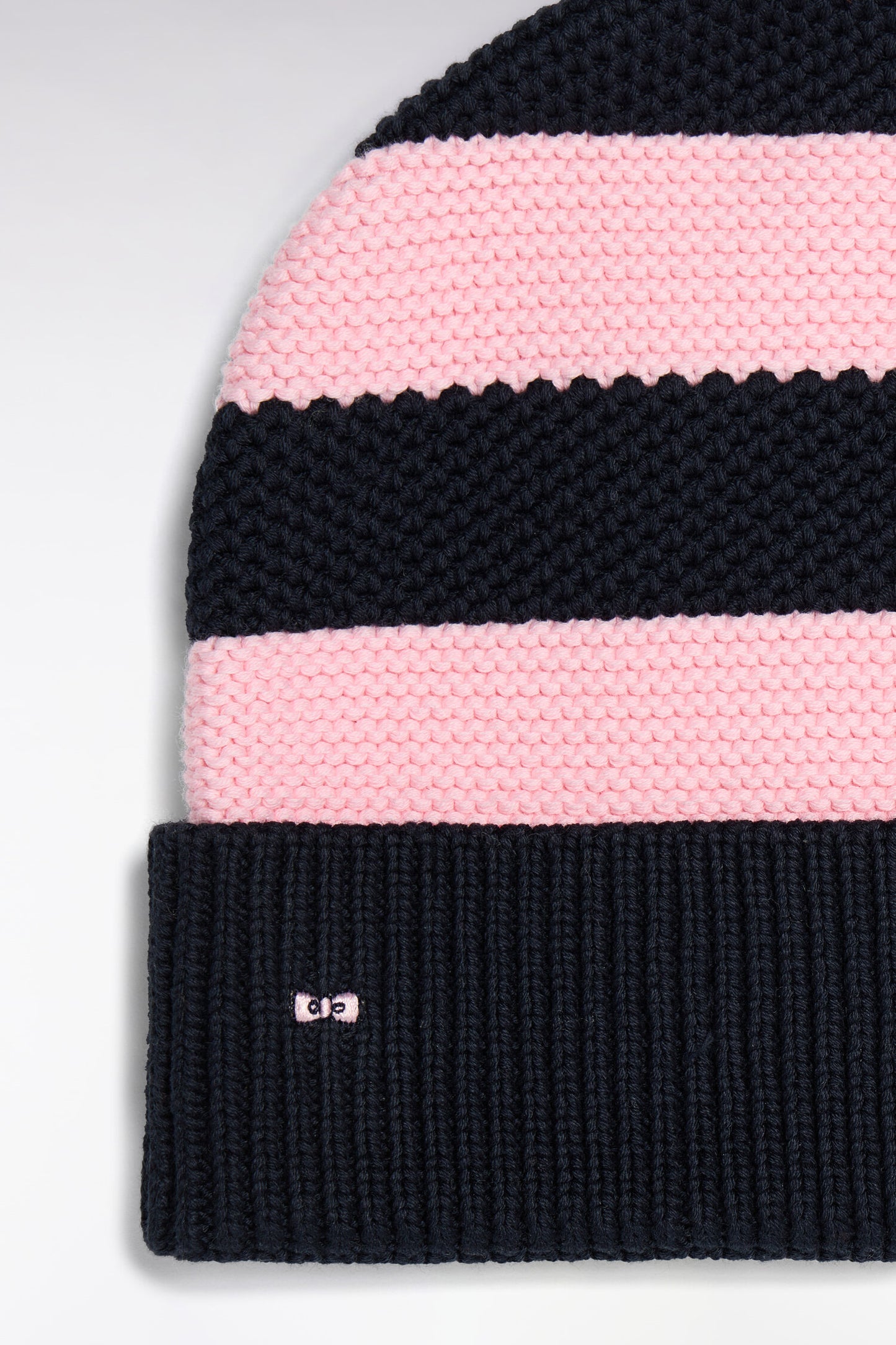 Bonnet en coton rayé rose et marine