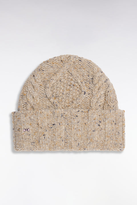 Bonnet en maille torsadée beige - Image 1