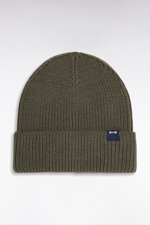 Khaki ribbed knit hat - Image 1